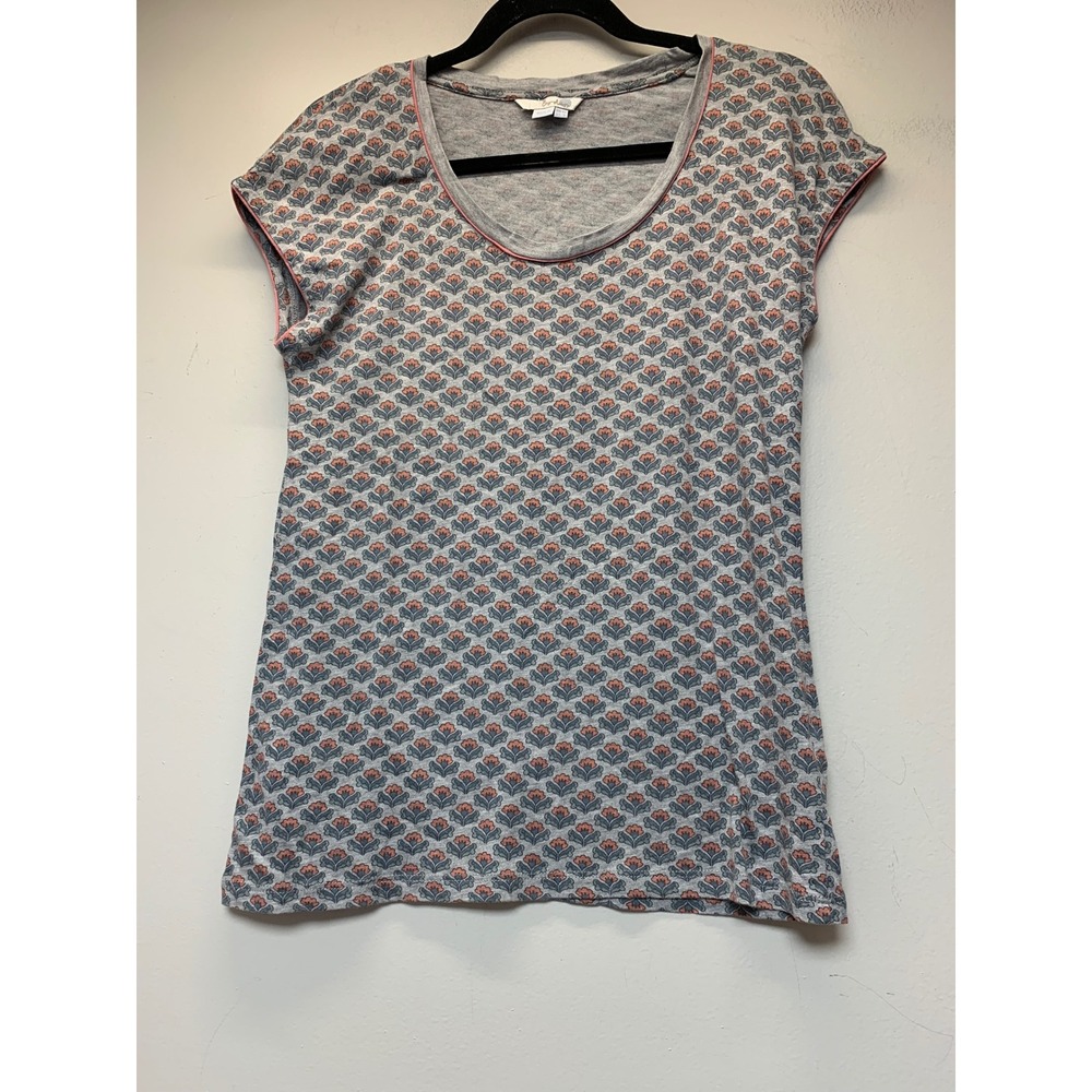 Boden Floral Cap Sleeve Tee Women 6 Grey Orange Cotton Modal Scoop Neck WL744